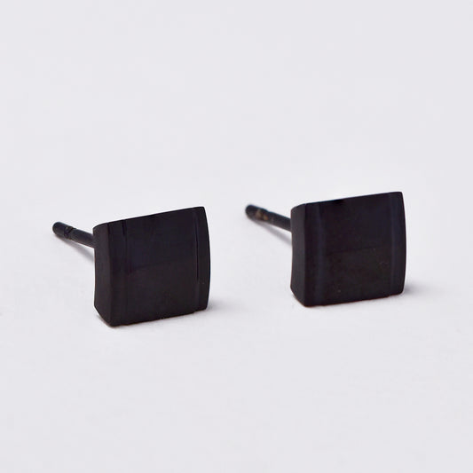Stainless steel black square stud earrings - SSGE9488I