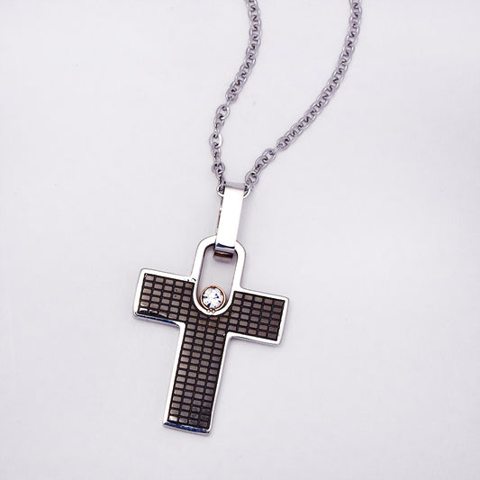 Stainless steel carbon fibre CZ cross - SSGN7640