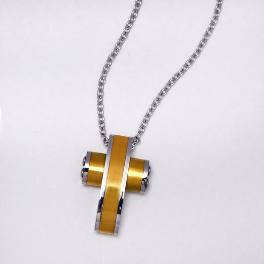 Stainless steel  2 tone bar design cross - SSGN7644