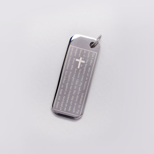 Buy 1 get 1 FREE - Stainless steel Lord's Prayer rounded rectangular disk pendant - SSGN7645IA