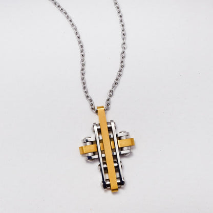 Stainless steel line mechanism design cross necklace - SSGN7664