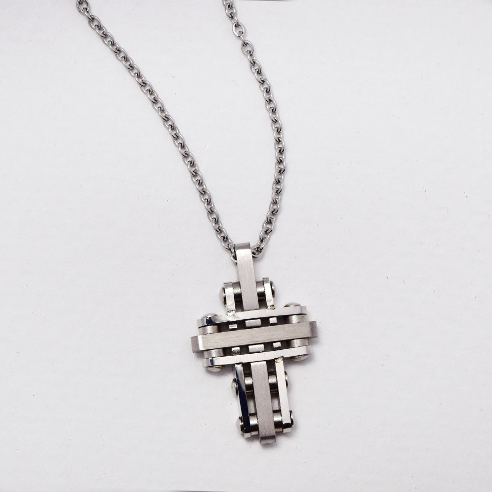Stainless steel line mechanism design cross necklace - SSGN7664