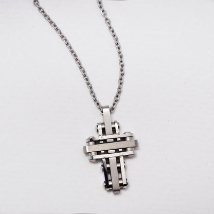 Stainless steel line mechanism design cross necklace - SSGN7664