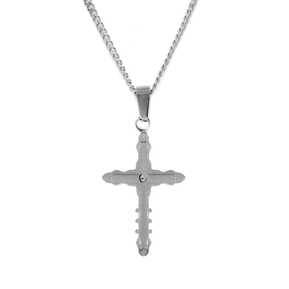 Stainless steel decorative cross pendant on chain - SSGN9237