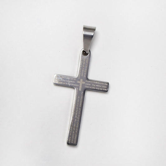 Stainless steel prayer inscription cross pendant without chain