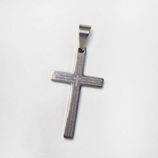 Stainless steel prayer inscription cross pendant without chain - SSGP4409