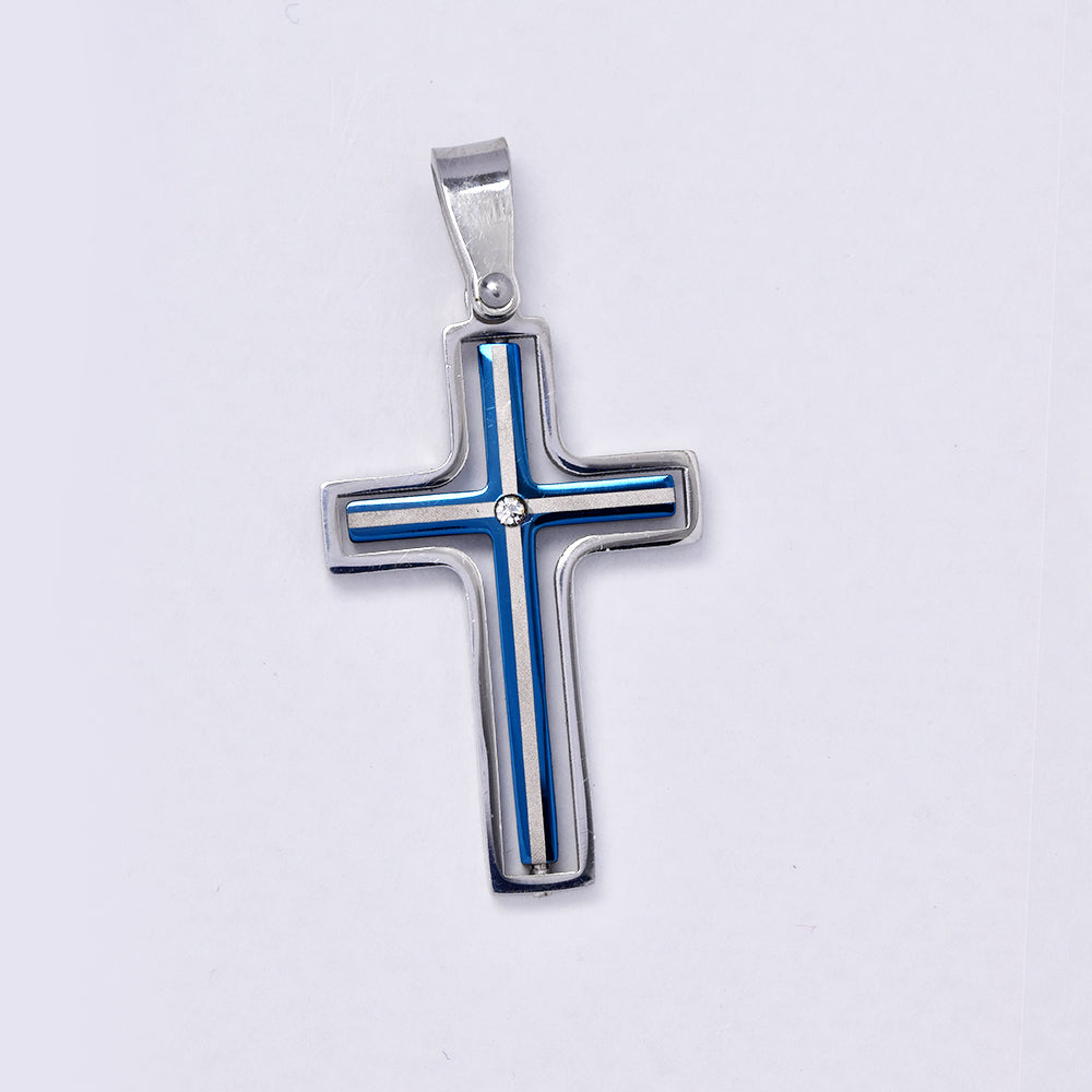 Buy 1 get 1 FREE - SSGP4430 - Steel two tone cross pendant with CZ