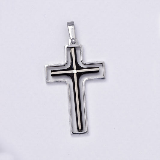 Stainless steel two toned cutout cross with cubic zirconia in center - SSGP4432