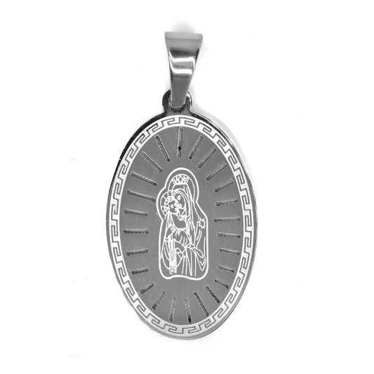 Stainless steel oval religious disc pendant - SSGP7367