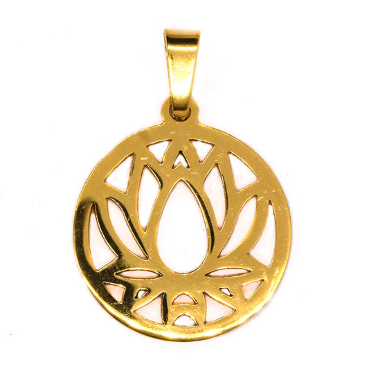 Stainless steel round lotus flower gold plated pendant - SSGP9092