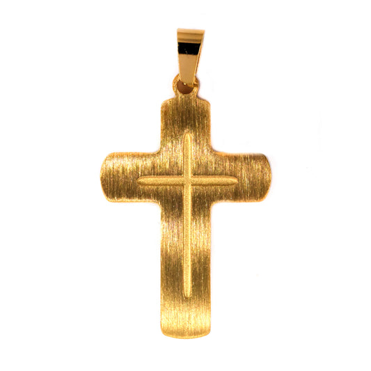 Stainless steel cross engraved cross gold plated pendant - SSGP9099