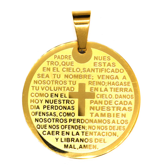 Stainless steel round prayer engraved gold plated pendant - SSGP9208