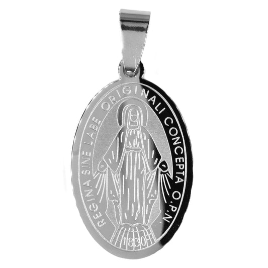 Stainless steel virgin Mary oval pendant    30mm x 21mm