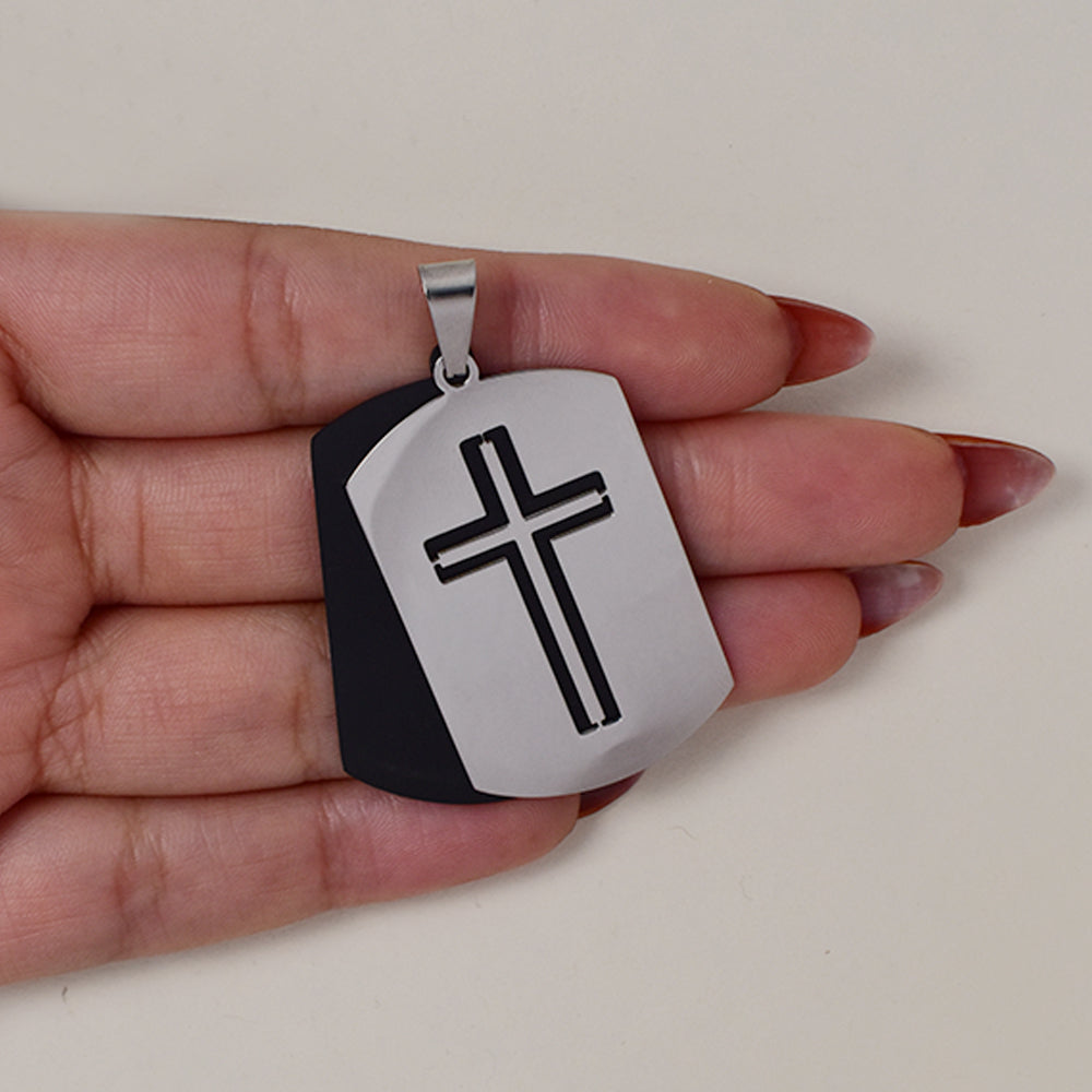 Stainless steel cut out cross double dog tag pendant  41mm x 26mm - SSGP9403i