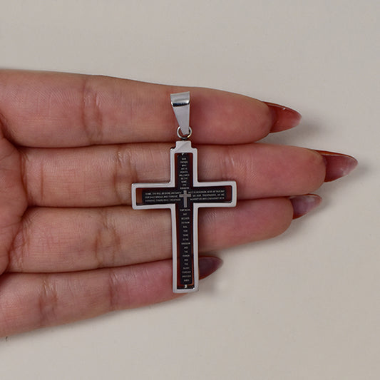 Stainless steel prayer cross black within silver cross frame pendant 41mm x 27mm