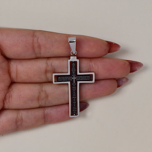 Stainless steel prayer cross black within silver cross frame pendant 41mm x 27mm - SSGP9404