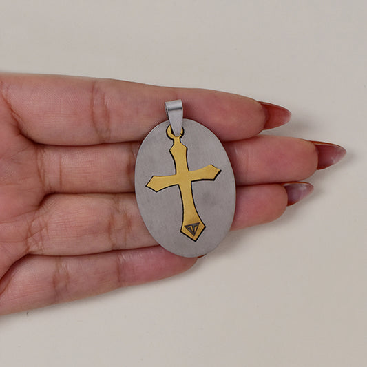 Buy 1 get 1 FREE - Stainless steel two tone cross disc pendant - SSGP9428t