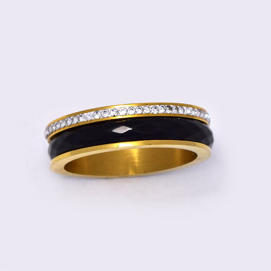 Stainless steel gold and black faceted cubic zirconia band - SSGR1324