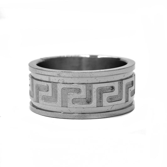Stainless steel Grecian broad band ring - SSGR293
