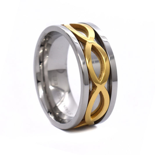 Buy 1 get 1 FREE - Stainless steel endless infinity gold line band ring - SSGR2953i