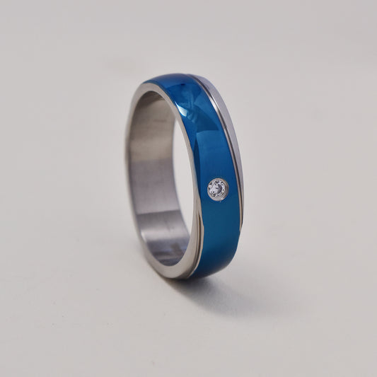 Buy 1 get 1 FREE - Stainless steel cubic zirconia blue band ring - SSGR6360i
