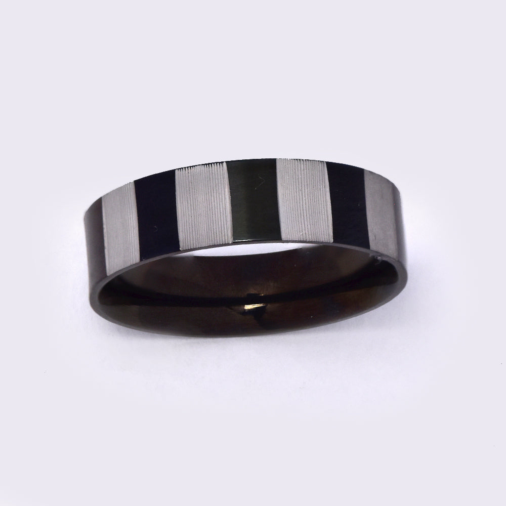 Stainless steel and black block pattern ring - SSGR648