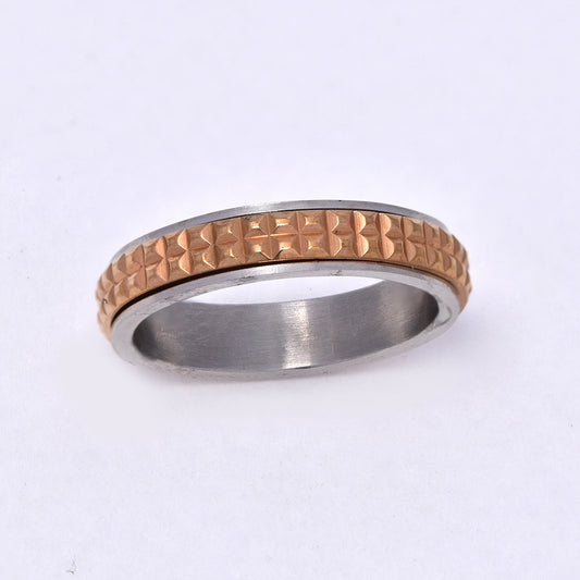 Stainless steel two tone rose gold centre fidget texted ring - SSGR650