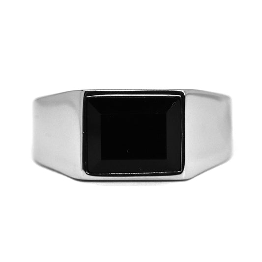 Stainless steel rectangle black plated signet ring - SSGR7304