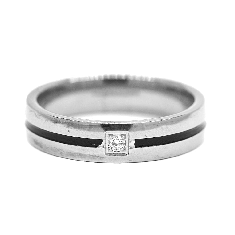 Stainless steel Cubic Zirconia with black plated stripe band ring - SSGR7342