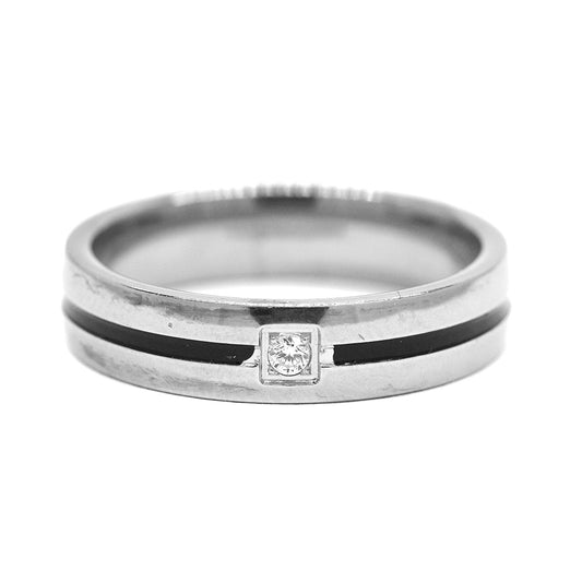 Stainless steel Cubic Zirconia with black plated stripe band ring - SSGR7342