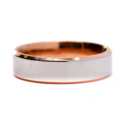 Stainless steel and rose gold plated edging band ring - SSGR7347
