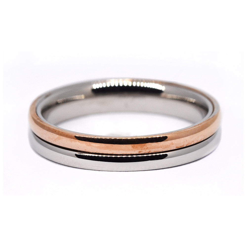 Stainless steel and rose gold plated rounded band ring - SSGR7348