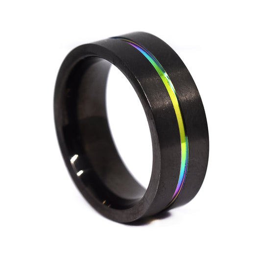 Buy 1 get 1 FREE - Stainless steel black plated rainbow line ring - SSGR7556