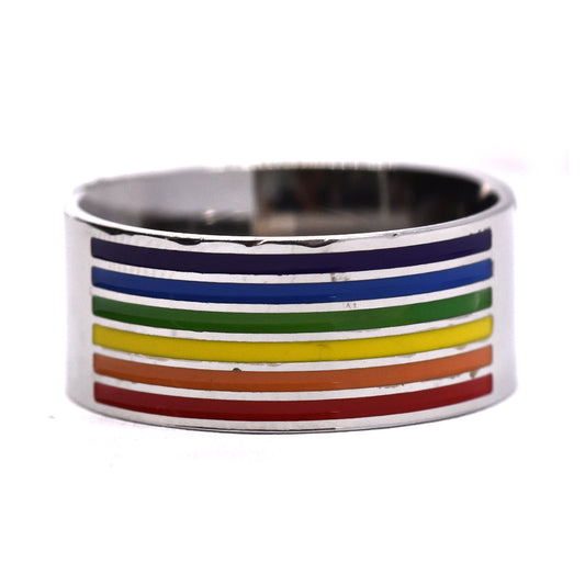 Stainless steel broad rainbow coloured ring - SSGR7562
