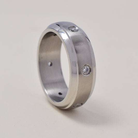 Stainless steel swiss set cubic zirconia band ring   Size V - SSGR9451