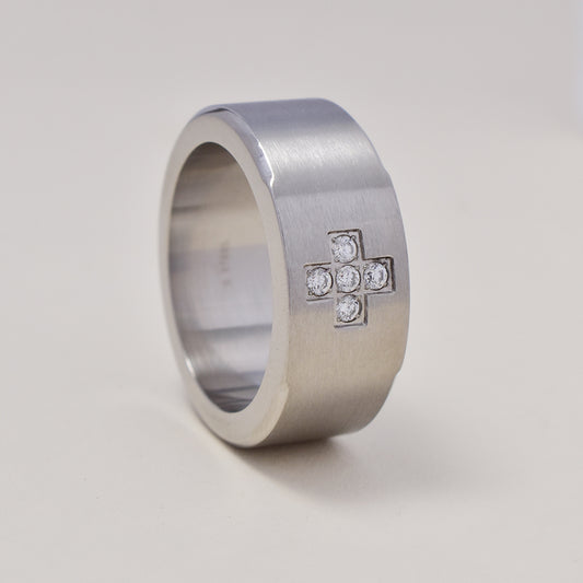 Buy 1 get 1 FREE - Stainless steel cubic zirconia band ring   Size V - SSGR9460