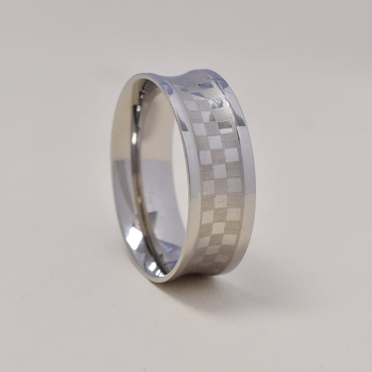Buy 1 get 1 FREE - Stainless steel checkered matt ring   Size V - SSGR9462