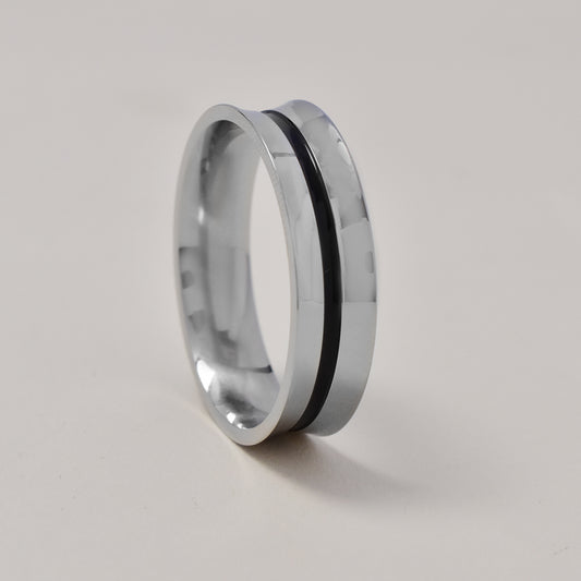 Buy 1 get 1 FREE - Stainless steel black centreline band ring   Size V - SSGR9463