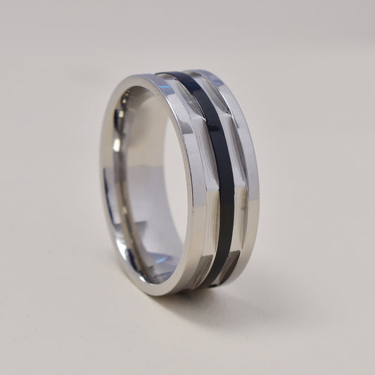 Buy 1 get 1 FREE - Stainless steel black line band ring   Size V - SSGR9465