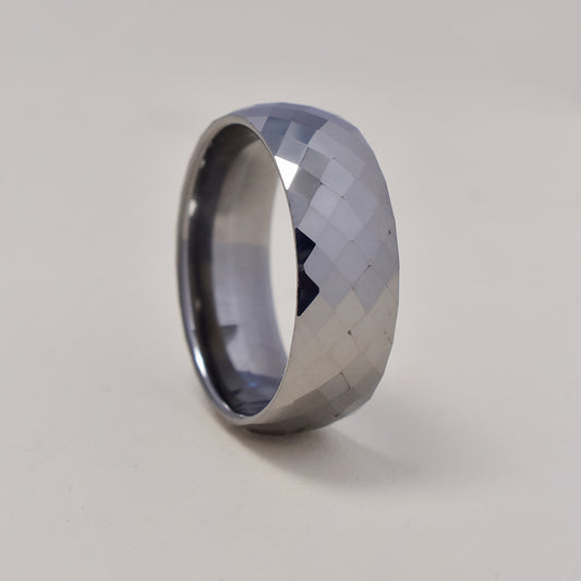 Stainless steel hammered faceted band ring - SSAR006