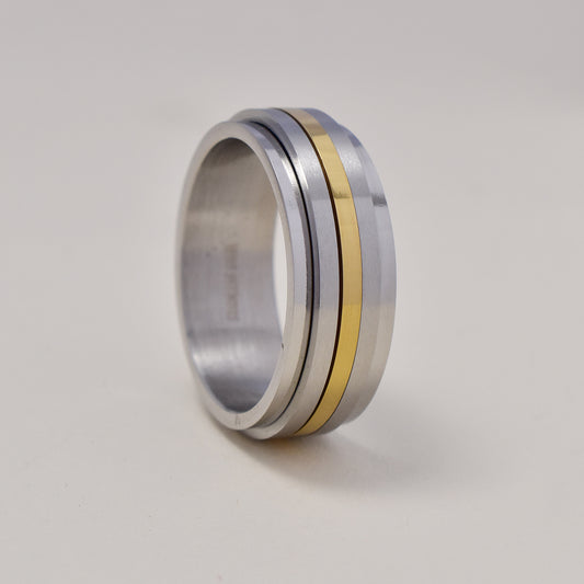 Buy 1 get 1 FREE - Stainless steel 2 tone matt and shiny fidget band ring - SSGR9481i