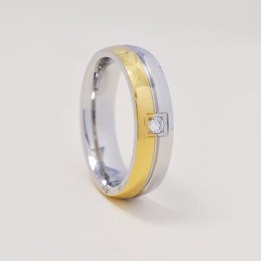 Buy 1 get 1 FREE - Stainless steel double 2 tone cubic zirconia band ring - SSGR9482i