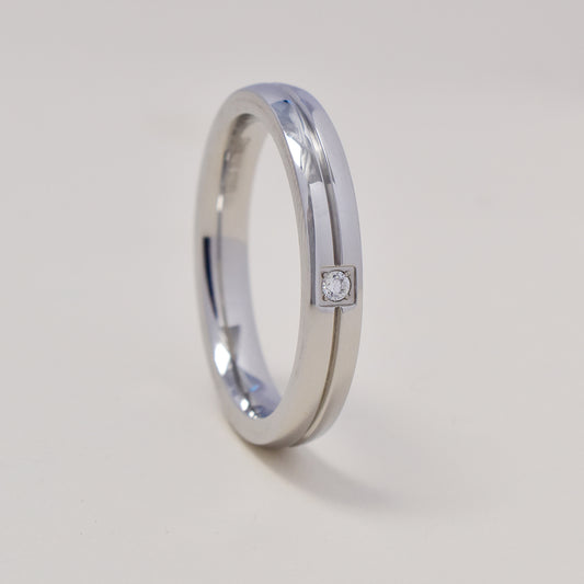 Buy 1 get 1 FREE - Stainless steel matt and shiny cubic zirconia band ring - SSGR9484i