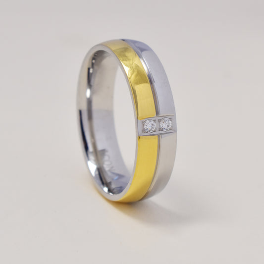 Buy 1 get 1 FREE - Stainless steel 2 tone cubic zirconia band ring - SSGR9486i