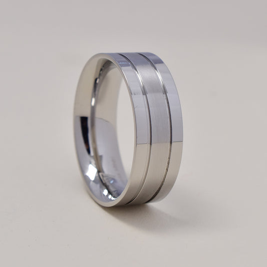 Stainless steel 8mm matt and shiny band ring   Size T - SSGR9487