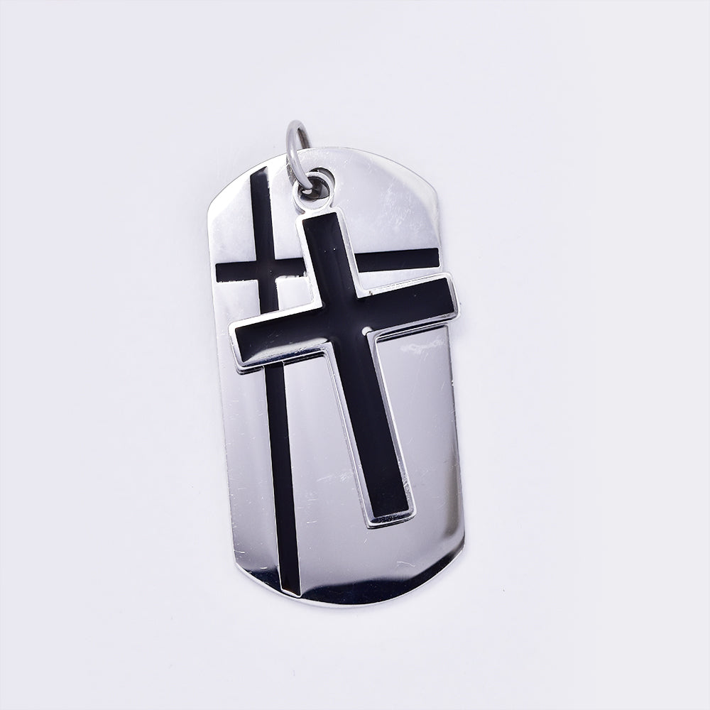 Stainless steel Double tag and cross pendant