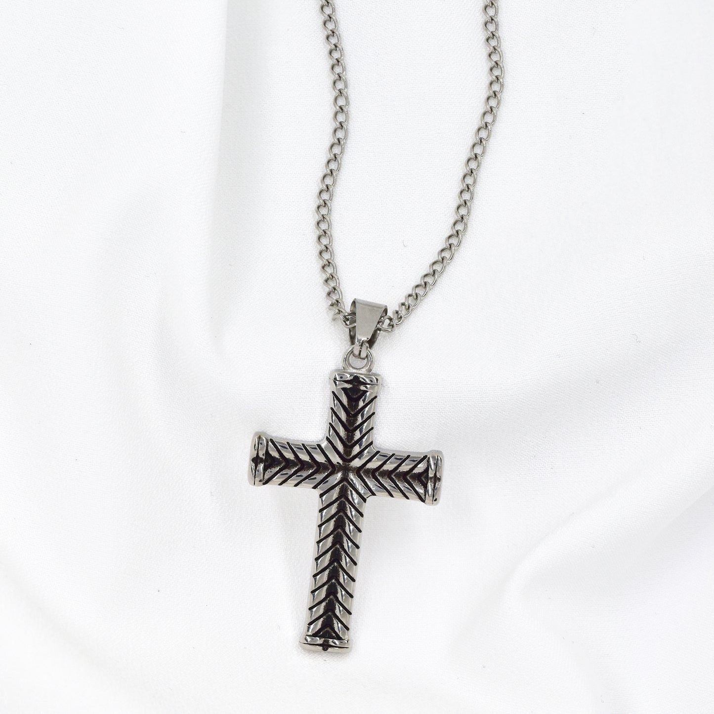 Stainless steel textured cross necklace - SSLN296