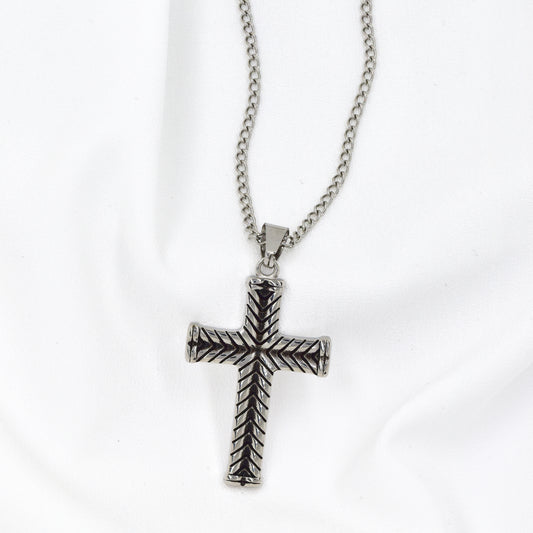 Stainless steel textured cross necklace - SSLN296