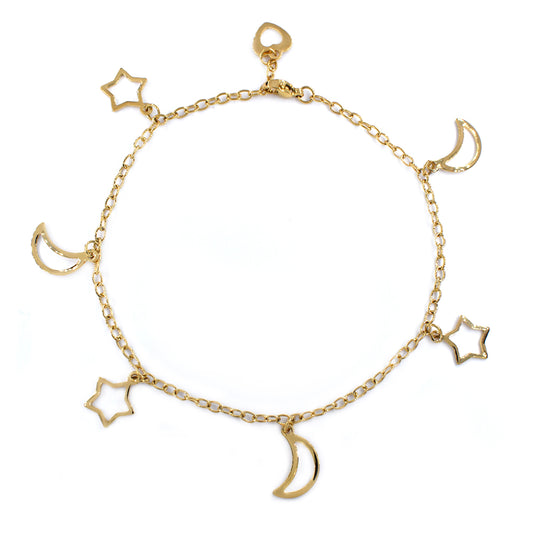 Stainless steel anklet with moon and star charms