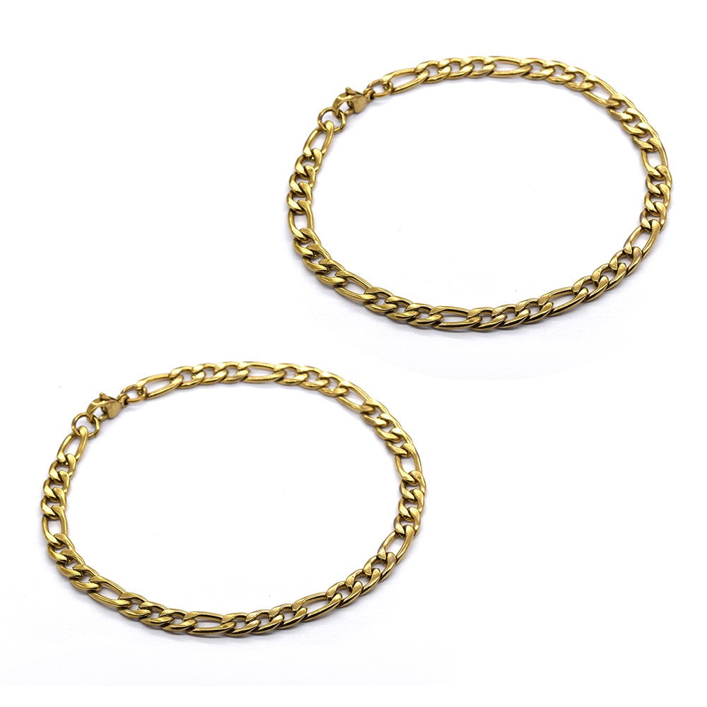 Stainless steel 2 pack 22cm x 5mm Figaro bracelet - SSMB2858
